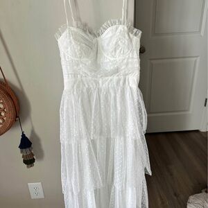 Lulu's White Strapless Swiss Dot Tiered Maxi Dress